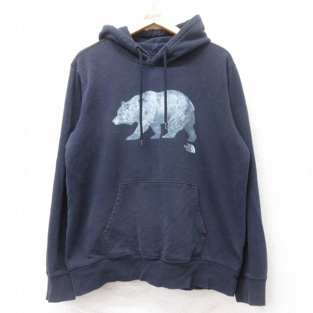 XL★古着 ノースフェイス THE NORTH FACE 長袖 スウェット パーカー メンズ クマ 紺 ネイビー 25sep27 中古 スエット トレーナー トップス