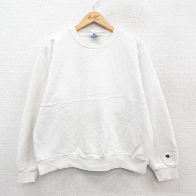 L★古着 チャンピオン champion 長袖 スウェット メンズ 90年代 90s 無地 クルーネック USA製 白 ホワイト 【spe】 25sep27 中古 スエット トレーナー トップス