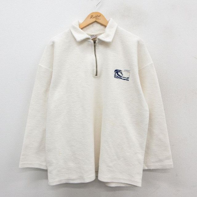 【20%OFF】XL★古着 長袖 ハーフジップ トップス メンズ 90年代 90s カウアイ 生成り 25sep27 中古 スエット トレーナー