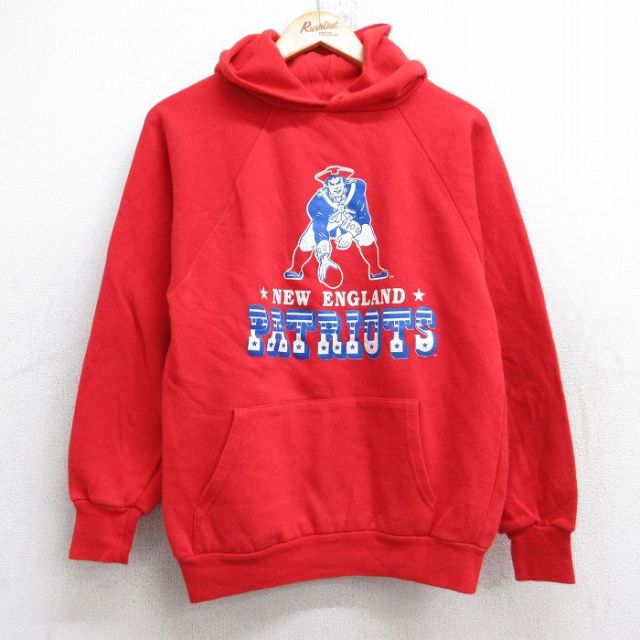 S★古着 長袖 スウェット パーカー メンズ 80年代 80s NFL ニューイングランドペイトリオッツ ラグラン USA製 赤 レッド アメフト スーパーボウル 25sep30 中古 スエット トレーナー トップス