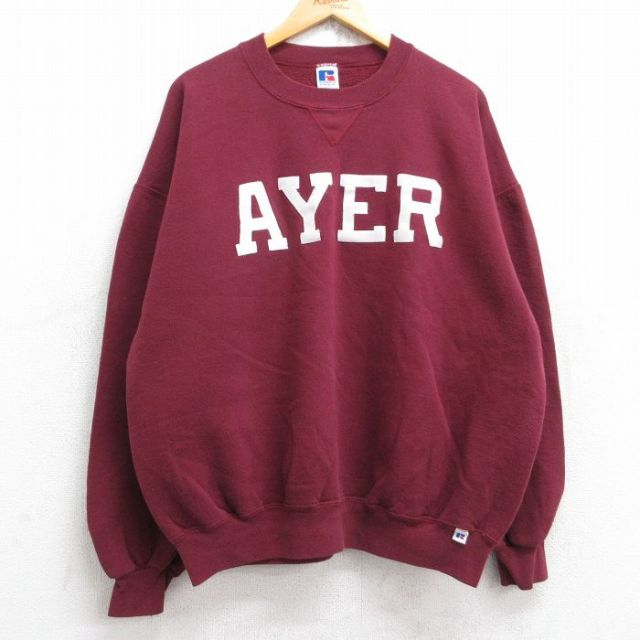 XL★古着 ラッセル 長袖 スウェット メンズ 90年代 90s AYER 大きいサイズ クルーネック USA製 エンジ 【spe】 25sep30 中古 スエット トレーナー トップス