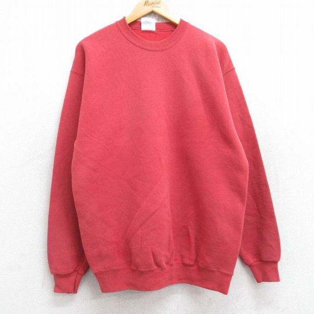 L★古着 長袖 スウェット メンズ 90年代 90s 無地 クルーネック USA製 赤 レッド 25sep30 中古 スエット トレーナー トップス