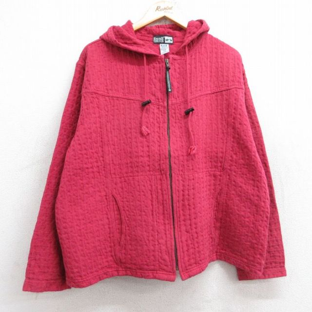 XL★古着 長袖 トップス フルジップ パーカー メンズ 90年代 90s 大きいサイズ コットン 赤 レッド 25sep30 中古 スエット トレーナー