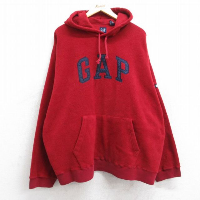 XL★古着 ギャップ GAP 長袖 フリース トップス パーカー メンズ 00年代 00s ビッグロゴ 大きいサイズ 赤 レッド 25sep30 中古 スエット トレーナー