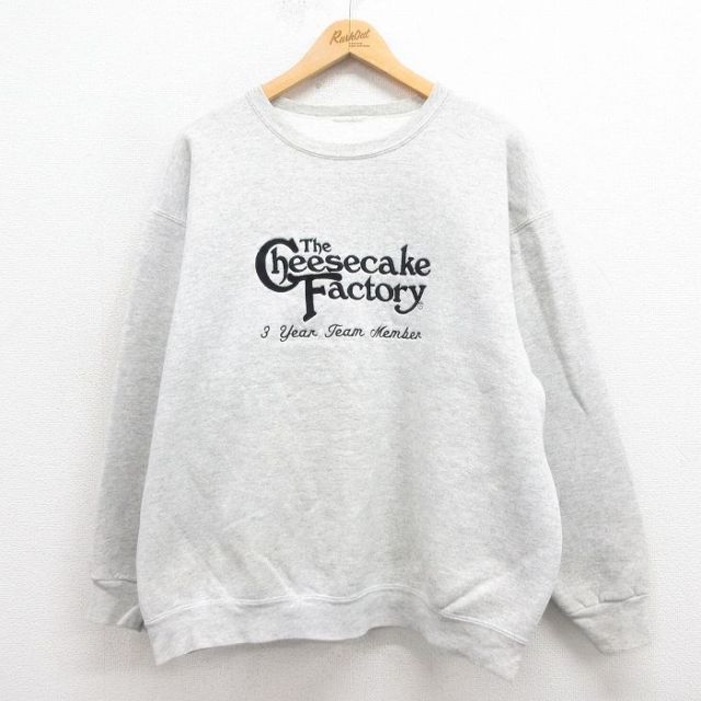 XL★古着 長袖 スウェット メンズ 00年代 00s チーズケーキ 刺繍 クルーネック 薄グレー 霜降り 25oct02 中古 スエット トレーナー トップス