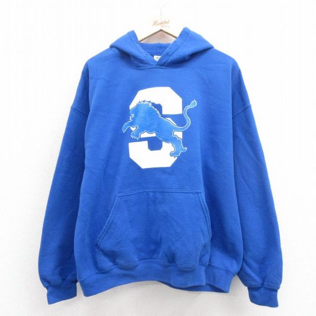 XL★古着 長袖 スウェット パーカー メンズ 00年代 00s ライオン 大きいサイズ 青 ブルー 25oct02 中古 スエット トレーナー トップス