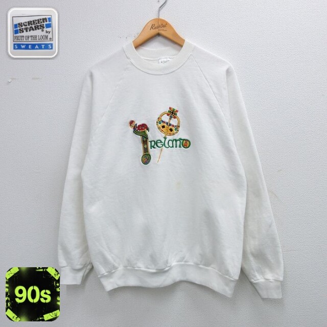 【50%OFF】スクリーンスターズ 90s 長袖スウェット アイルランド刺繍 ホワイト L | 古着