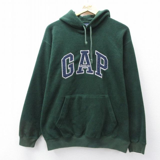 XL★古着 ギャップ GAP 長袖 フリース トップス パーカー メンズ 00年代 00s ビッグロゴ 刺繍 緑 26jan21