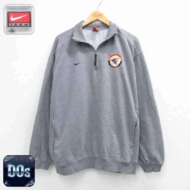 【50%OFF】ナイキ 00s ハーフジップスウェット ワンポイントロゴ グレー XL | 古着