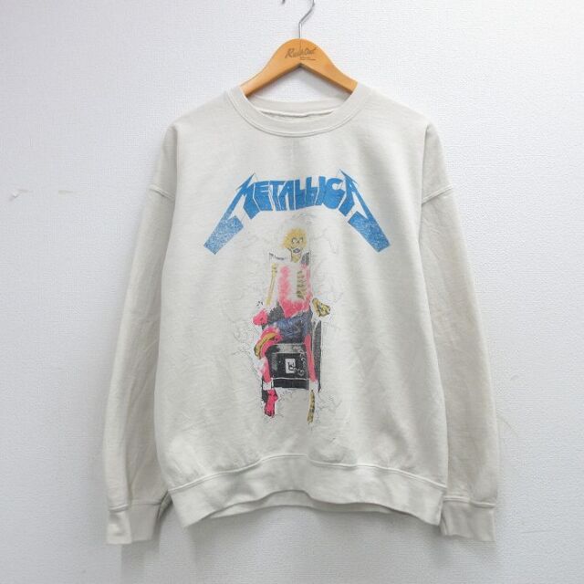 L★古着 長袖 ロック バンド スウェット メンズ メタリカ クルーネック ベージュ系【spe】 26mar14