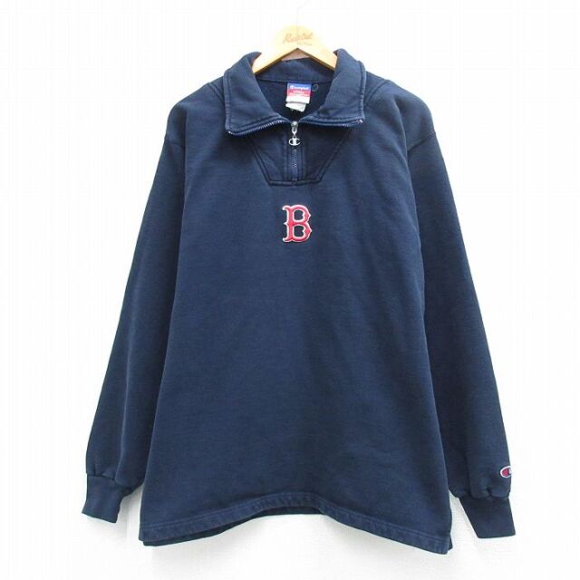 チャンピオン 90s ハーフジップスウェット ボストンレッドソックス ネイビー XL | 古着