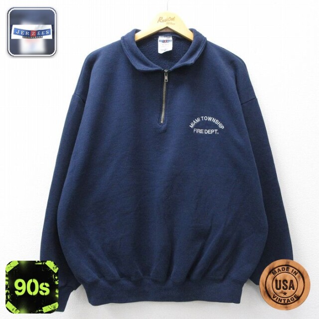 【20%OFF】ジャージーズ 90s ハーフジップスウェット FIRE DEPT ネイビー XL | 古着