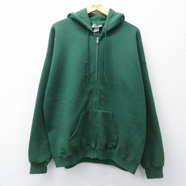 XL★古着 リー Lee 長袖 フルジップ スウェット パーカー メンズ 00年代 00s 無地 大きいサイズ 緑【spe】 26mar19