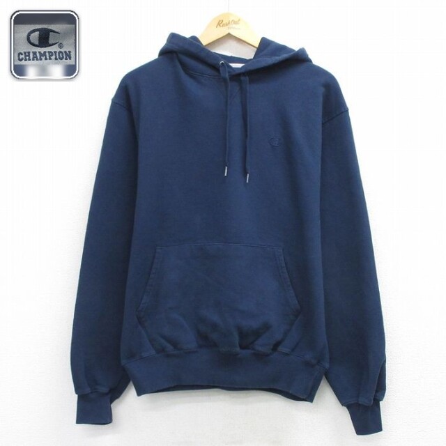 【20%OFF】チャンピオン 長袖スウェットパーカー ワンポイントロゴ ネイビー L | 古着