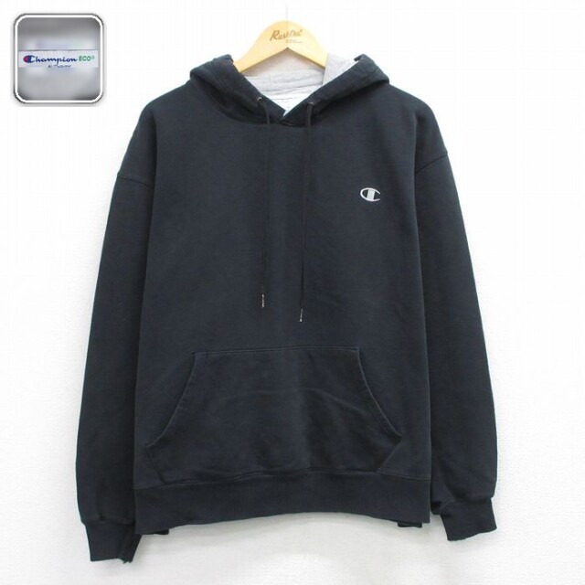 【20%OFF】チャンピオン 長袖スウェットパーカー ワンポイントロゴ ブラック XL | 古着
