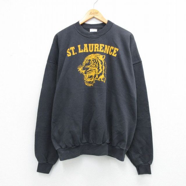 XL★古着 ヘインズ 長袖 スウェット メンズ 00年代 00s ST.LAURENCE トラ 大きいサイズ クルーネック 黒 26mar21