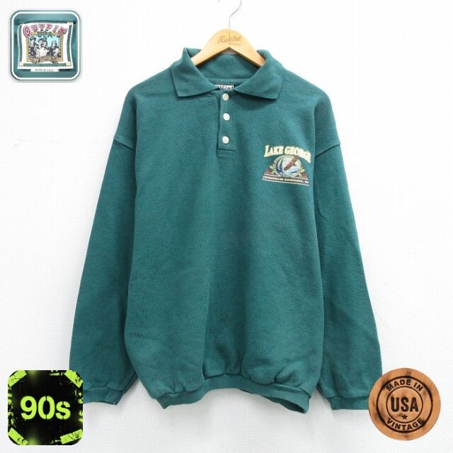 【20%OFF】LAKE GEORGE 90s 襟付きスウェット グリーン XL | 古着