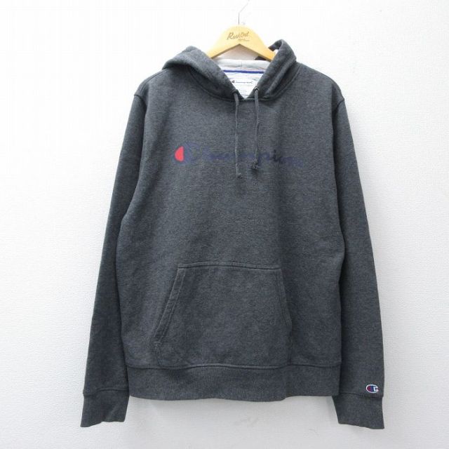 チャンピオン 長袖スウェットパーカー ビッグロゴ グレー XL | 古着