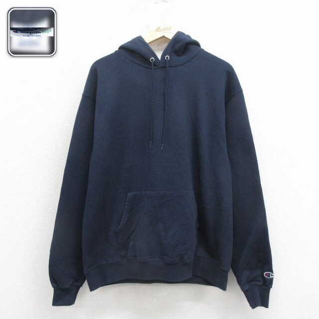 【20%OFF】チャンピオン 長袖スウェットパーカー ワンポイントロゴ ネイビー L | 古着