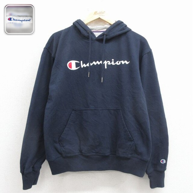 【20%OFF】チャンピオン 長袖スウェットパーカー ビッグロゴ ネイビー L | 古着