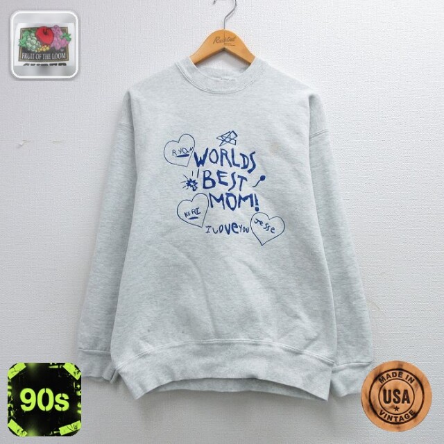 【20%OFF】フルーツオブザルーム 90s 長袖スウェット MOM グレー L | 古着