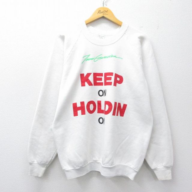 フルーツオブザルーム 90s 長袖スウェット KEEP ON HOLDIN ON ラグラン ホワイト メンズL相当 | 古着