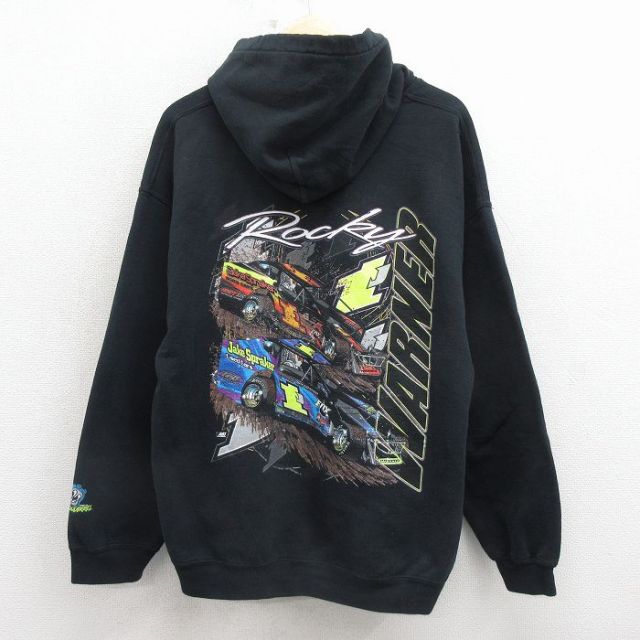 レーシング 長袖スウェットパーカー ブラック XL | 古着