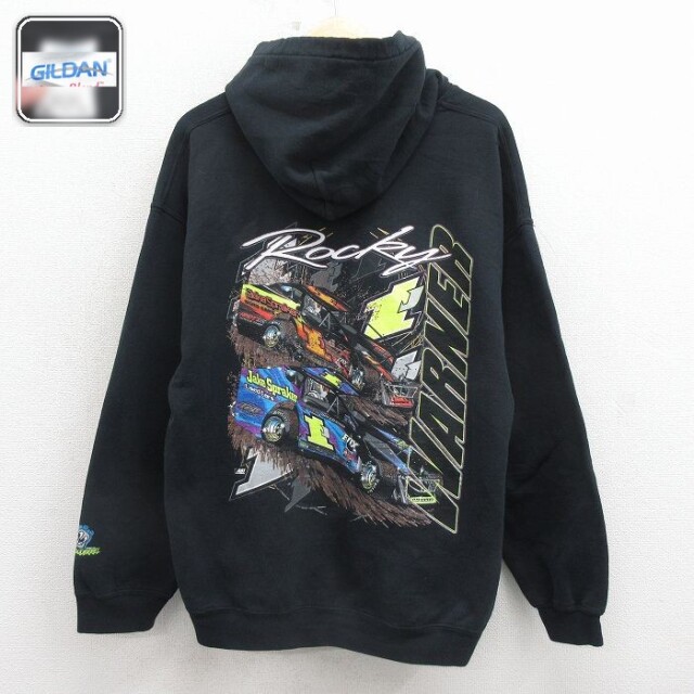 【20%OFF】レーシング 長袖スウェットパーカー ブラック XL | 古着