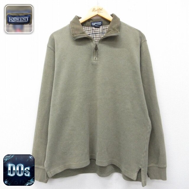 【20%OFF】ランズエンド 00s 長袖ハーフジップトップス グリーン XL | 古着