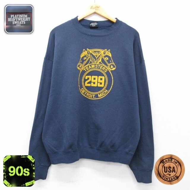 【20%OFF】90s 長袖スウェット TEAMSTERS デトロイト ネイビー XL | 古着