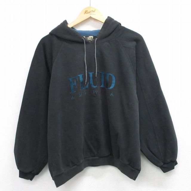 00s ラグランパーカー FLUID ブラック XL | 古着