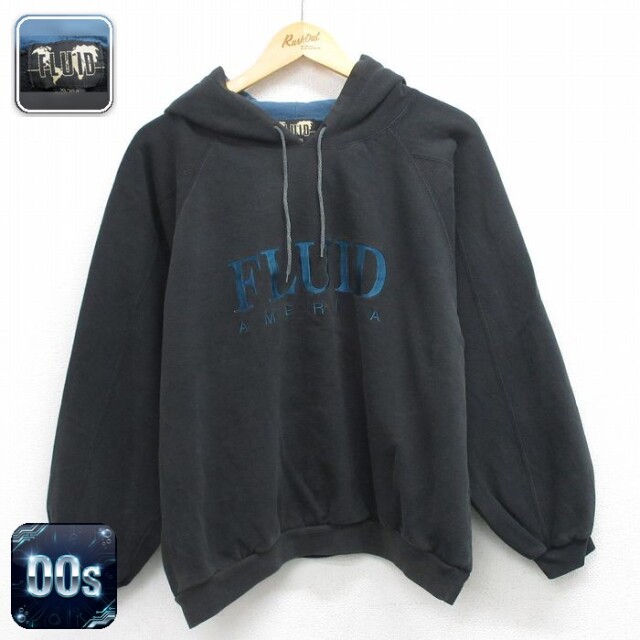 【20%OFF】00s ラグランパーカー FLUID ブラック XL | 古着