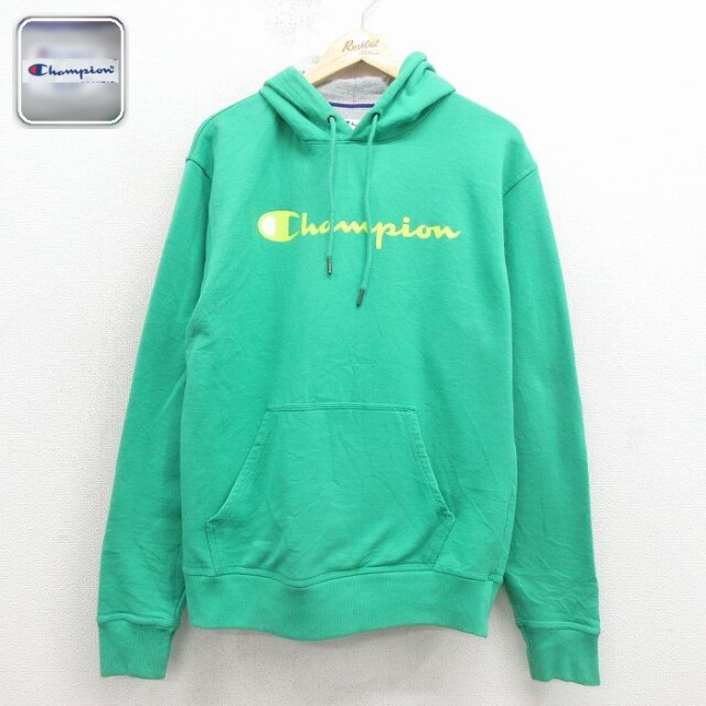 【20%OFF】チャンピオン 長袖スウェットパーカー ビッグロゴ グリーン メンズM相当 | 古着