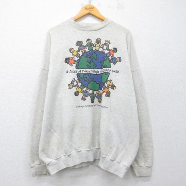 90s 長袖スウェット 地球 グレー メンズXL相当 | 古着
