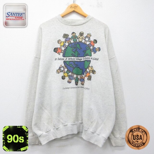 【20%OFF】90s 長袖スウェット 地球 グレー メンズXL相当 | 古着