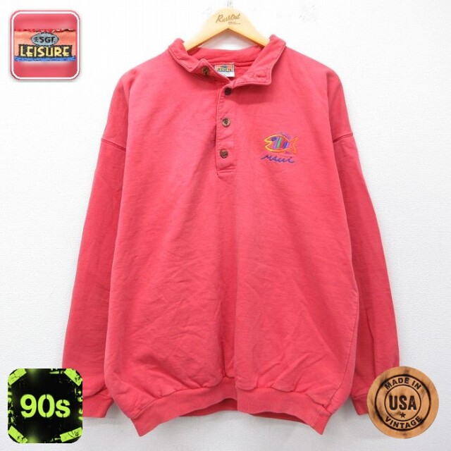 【20%OFF】90s 長袖トップス 魚 レッド メンズXL相当 | 古着