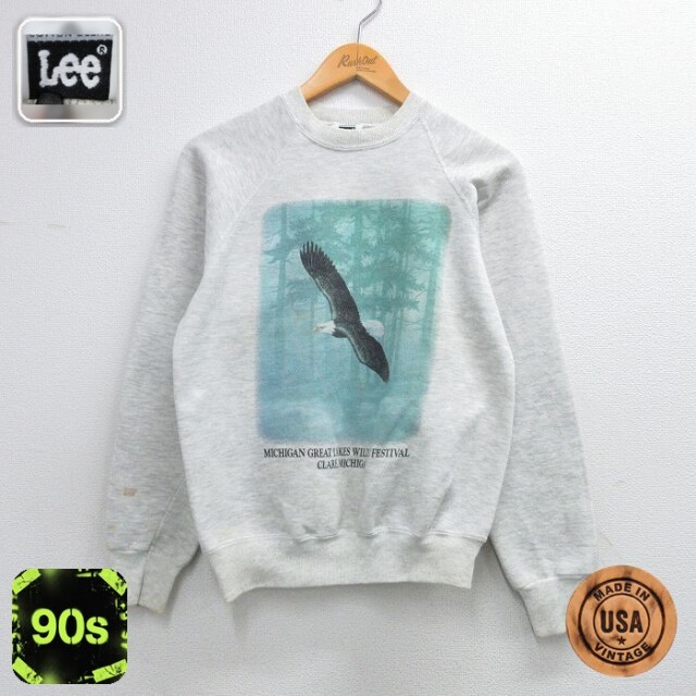 【20%OFF】リー 90s ラグランスウェット 鳥 グレー メンズS相当 | 古着