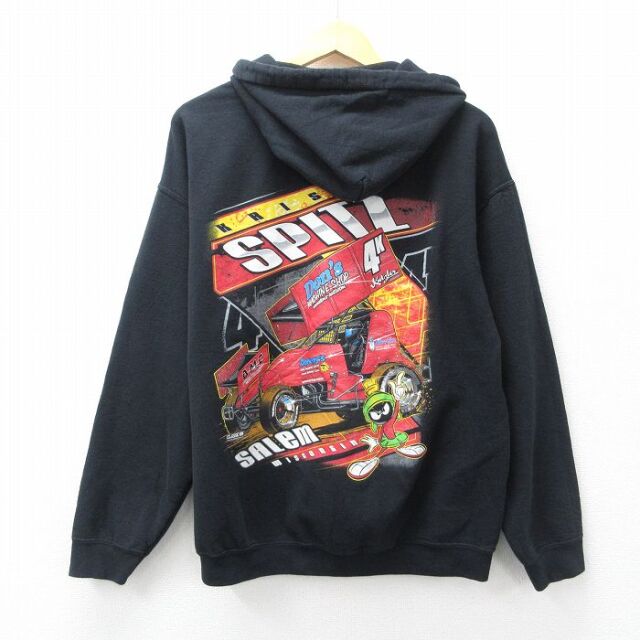 ルーニーテューンズ 長袖パーカー マービンザマーシャン ブラック メンズL相当 | 古着