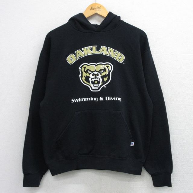 ラッセル 00s 長袖スウェットパーカー OAKLAND ブラック メンズL相当 | 古着