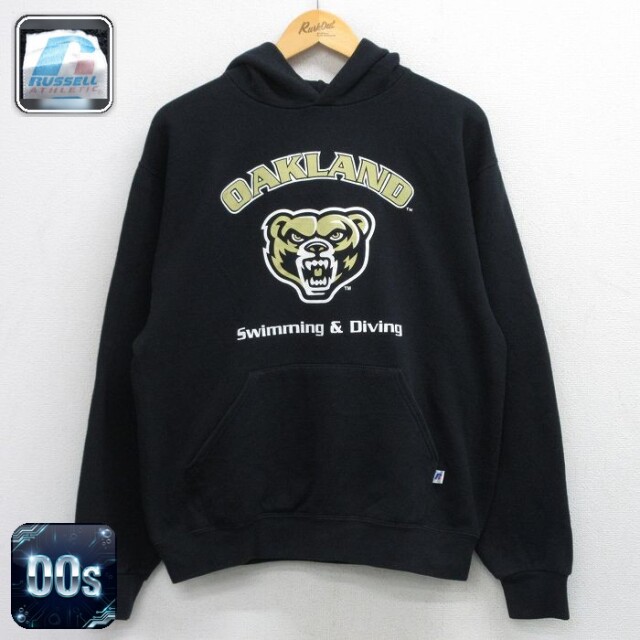 【20%OFF】ラッセル 00s 長袖スウェットパーカー OAKLAND ブラック メンズL相当 | 古着