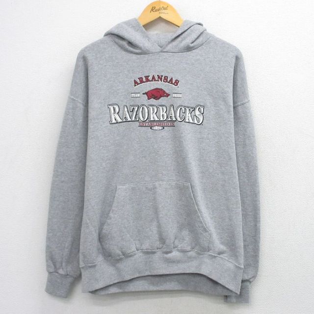 グレー霜降りパーカー RAZORBACKS メンズXL相当 | 古着