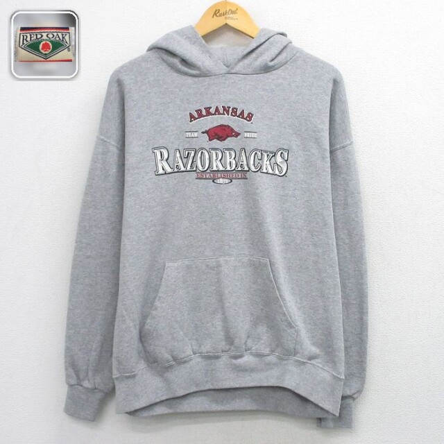 【20%OFF】グレー霜降りパーカー RAZORBACKS メンズXL相当 | 古着