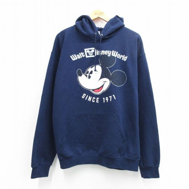ディズニー 長袖スウェットパーカー ミッキー ネイビー メンズL相当 | 古着