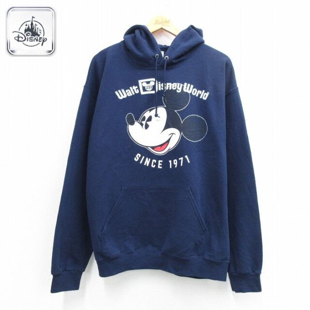 【20%OFF】ディズニー 長袖スウェットパーカー ミッキー ネイビー メンズL相当 | 古着