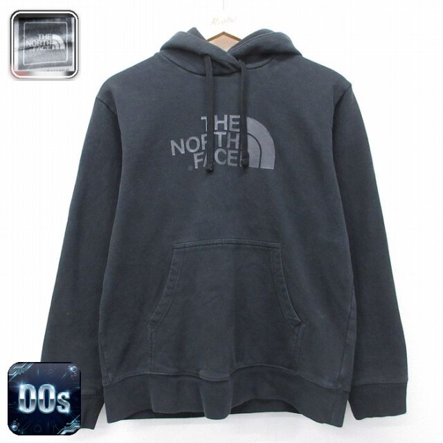 【20%OFF】ノースフェイス 00s 長袖パーカー ビッグロゴ ブラック メンズXL相当 | 古着