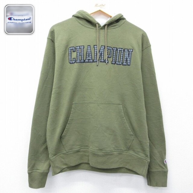 【20%OFF】チャンピオン 長袖スウェットパーカー ビッグロゴ グリーン メンズXL相当 | 古着