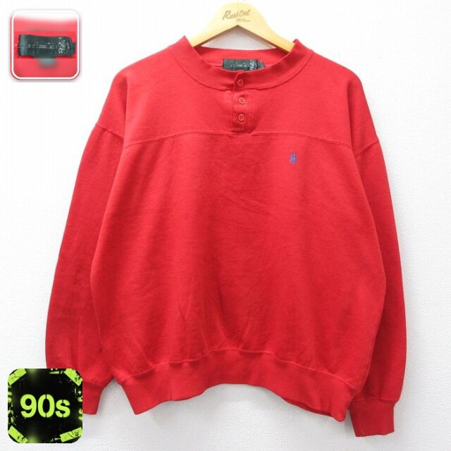 90s ヘンリーネック長袖スウェット レッド メンズXL相当 | 古着