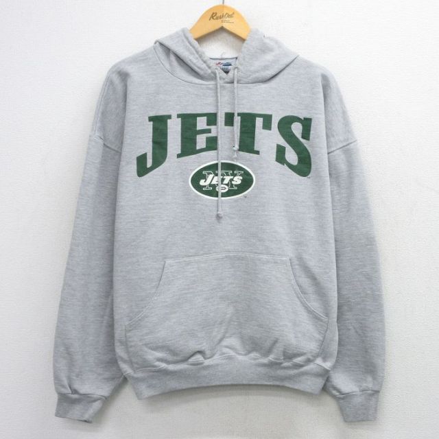 マジェスティック 00s 長袖パーカー NFLニューヨークジェッツ グレー メンズXL相当 | 古着