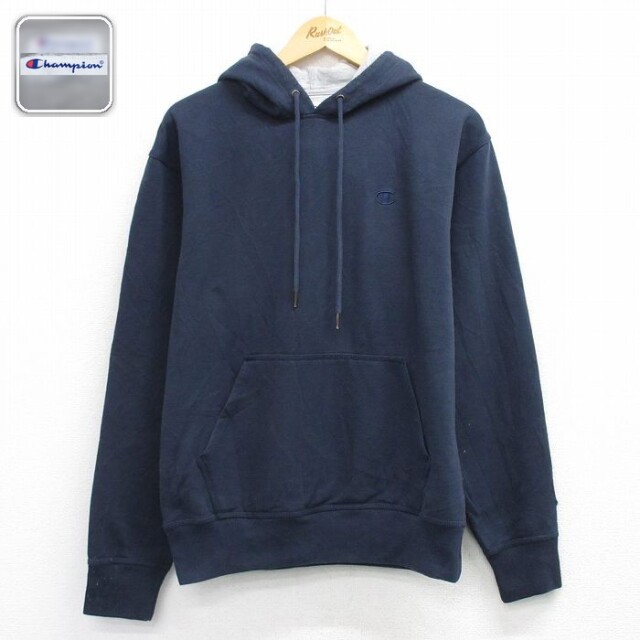 【20%OFF】チャンピオン 長袖スウェットパーカー ワンポイントロゴ ネイビー メンズL相当 | 古着