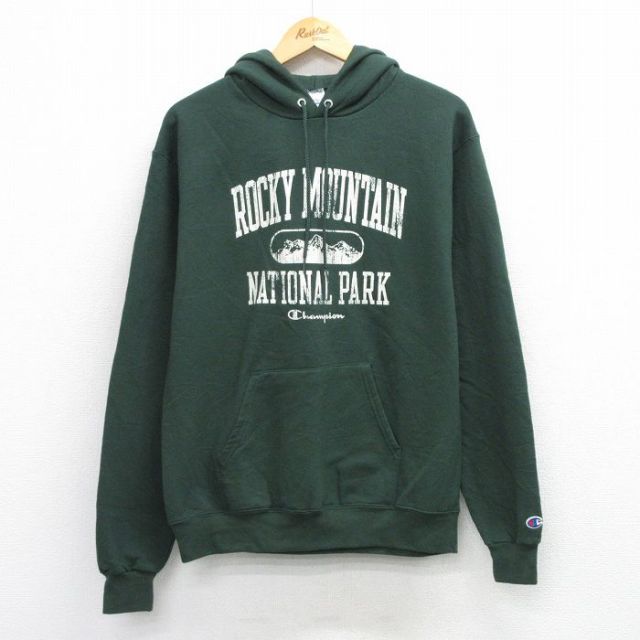 チャンピオン 長袖スウェットパーカー ROCKY MOUNTAIN グリーン メンズM相当 | 古着